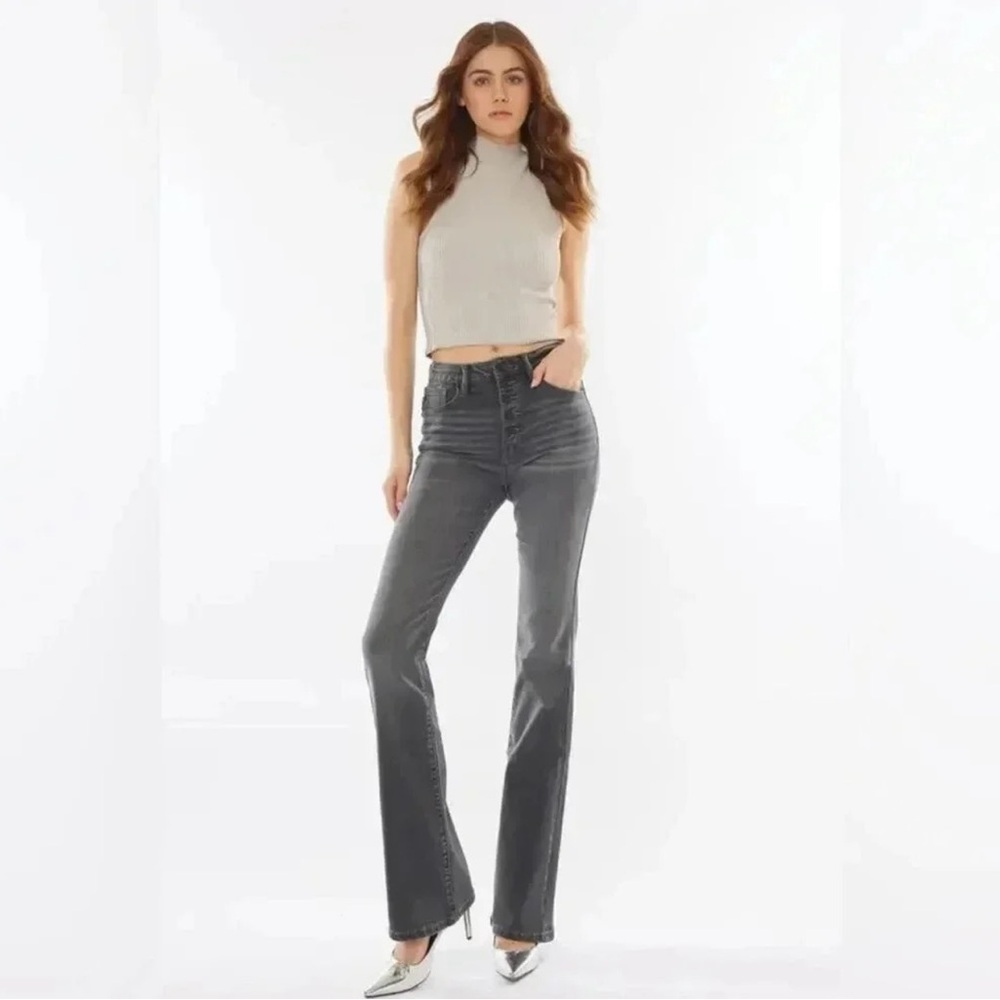 KanCan Margaret High Rise Bootcut Jeans 9/28 NWT Gray Black Wash Button Fly